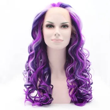 Парики из Вьющихся волос Sylvia, цвет Пианино, Фиолетовые Волосы, Смешанный Светло-фиолетовый Темно-Фиолетовый Синтетический Парик на кружеве 13x3 Кружева