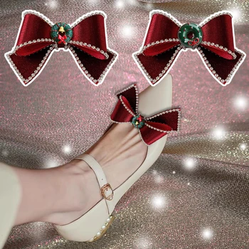 2 шт., зажимы для обуви с рождественским колокольчиком, украшение для обуви с блестящим красным бантом, Съемная пряжка для женской обуви для украшения обуви на Рождественскую вечеринку