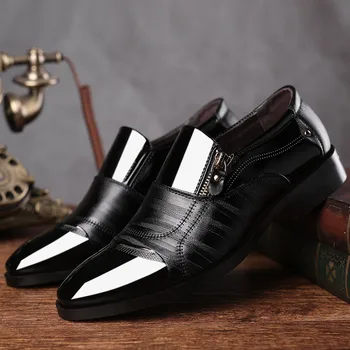 Модная Демисезонная Кожаная мужская официальная обувь, Мужская деловая модельная кожаная обувь, дышащие черные туфли для вождения без шнуровки с заостренными носками