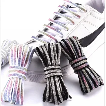 Новые Светоотражающие шнурки для обуви Плетение шнурков с лазерными блестками Плетеный браслет Кроссовки Для бега Шнурки для обуви для взрослых и детей