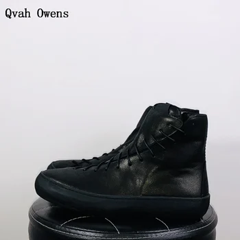 Qvah Owens/ Мужские Повседневные ботинки на платформе, роскошные кроссовки из натуральной кожи, Женские Кроссовки на шнуровке, Уличные осенние черные туфли на молнии