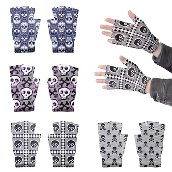 Горячая распродажа, Перчатки на половину пальца с Черепом на Хэллоуин для Взрослых, Мужские, женские, зимние теплые перчатки с открытыми пальцами, перчатки для покупок на открытом воздухе, Harajuku