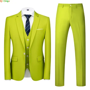 (Куртка + жилет + брюки) Мужской костюм для свадебной вечеринки, тройка, мужское приталенное модное платье, мужской блейзер, пальто + брюки, жилет M-5XL