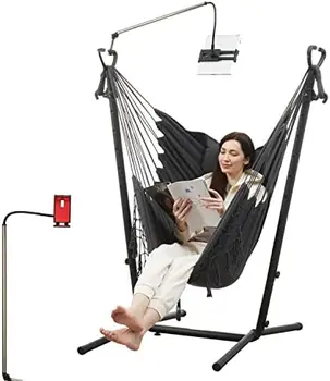 Кресло с подставкой, кресло-качалка с держателем телефона и подушкой, регулируемое кресло для отдыха в саду в спальне на открытом воздухе (серое)