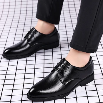 Оксфорды для мужчин, черные кожаные туфли, Повседневная деловая обувь на шнуровке, острый носок для мужчин, Свадебная вечеринка, рабочая обувь в формальном стиле