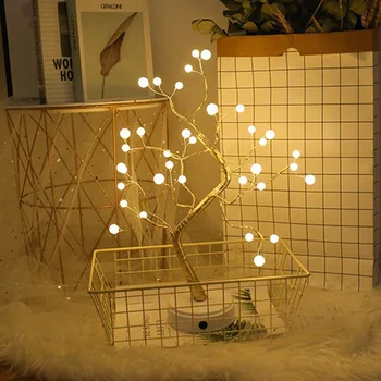 Рождественская ночная лампа DIY LED Bonsai Tree Light USB Настольная Жемчужная елочная лампа с 36 светодиодными лампами с сенсорным переключателем Питания от аккумулятора