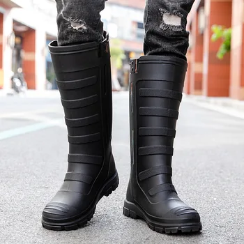 Зимние новые модные теплые непромокаемые сапоги до колена, мужская уличная противоскользящая водонепроницаемая обувь из ПВХ для пары, водонепроницаемая обувь до середины икры