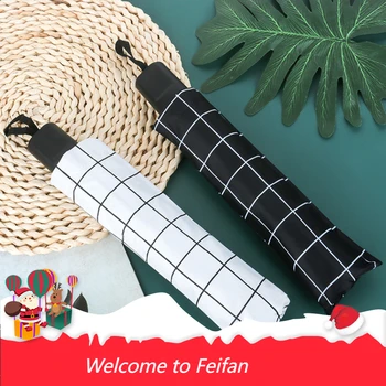 Feifan-Корейский креативный зонт для пары из черной резины в клетку, оптовая продажа 30% Солнцезащитный зонт, солнцезащитный козырек с защитой от ультрафиолета