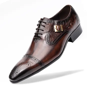 2023 Мужские Свадебные туфли-Оксфорды на Шнуровке из натуральной кожи Крокодила с Рисунком Роскошные Вечерние Светские zapatos de vestir para hombre