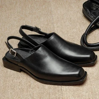 Новые Черные мужские летние сандалии из искусственной кожи с ремешком и пряжкой, мужские модельные туфли с бесплатной доставкой, Деловая официальная обувь для мужчин