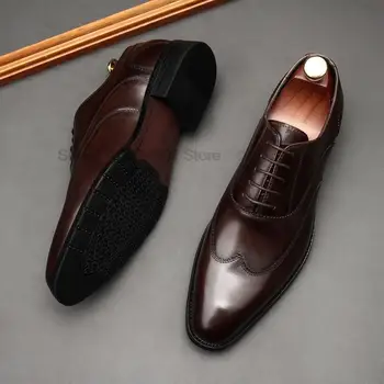 Роскошные итальянские модельные туфли из натуральной кожи, мужские модные черно-коричневые свадебные офисные туфли, Официальные мужские Оксфорды