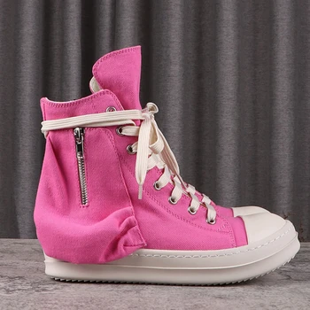 Rick Classic, мужская обувь, высокие топы с карманами, RO Owens, Розово-красная парусиновая доска, Женская повседневная обувь