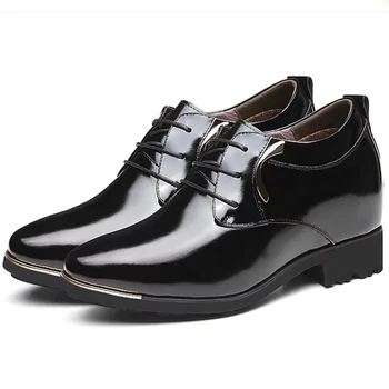 Мужские модельные кожаные туфли из натуральной кожи, увеличенные на 8 см, деловые туфли-дерби, мужские свадебные туфли с острым носком, увеличивающие рост