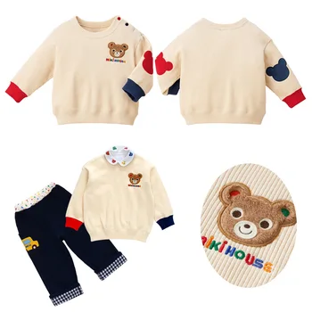 Детский свитер для мальчиков 2022, осень-зима, теплый свитер с длинными рукавами и головой медведя, вафельный пуловер, модный топ от 1 до 6 лет