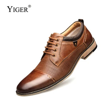 YIGER / Новинка 2023 года; мужские модельные туфли большого размера 41-50; Мужская деловая обувь из натуральной кожи; мужская повседневная обувь на шнуровке; сезон весна-осень