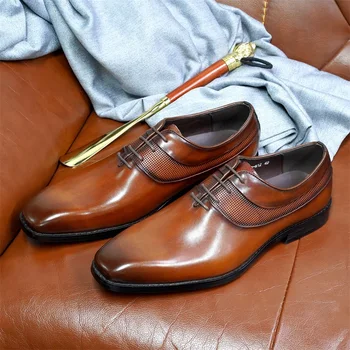 Высококачественные Мужские туфли-Оксфорды из натуральной кожи Ручной работы на Шнуровке с Острым носком, Модельные Кожаные Туфли для Свадебной вечеринки, Мужская деловая обувь