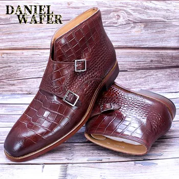 Роскошные дизайнерские мужские ботинки, Модные Ботильоны из крокодиловой кожи с принтом 