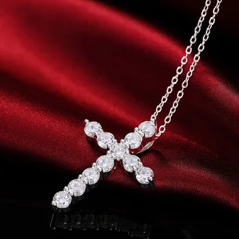 Ожерелье из стерлингового серебра 925 пробы, 18 дюймов, блестящий кристалл, элегантный кулон в виде креста для женщин, высококачественные модные ювелирные изделия, Рождественский подарок