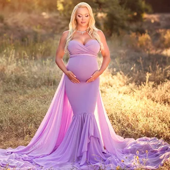 Фиолетовое Макси Платье для беременных, Реквизит для фотосъемки, Длинное платье Для беременных, Сексуальное платье с V-образным вырезом и открытыми плечами для беременных, платья