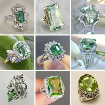 Модное Великолепное Женское Обручальное кольцо с крупным зеленым камнем, Благородный Кристалл, ювелирные изделия для Помолвки, подарки, Классические украшения на годовщину