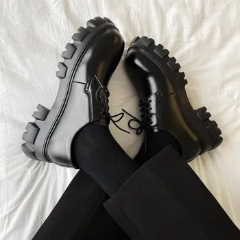 Мужские туфли Дерби на толстом каблуке в британском стиле, Модная кожаная мужская повседневная обувь на платформе