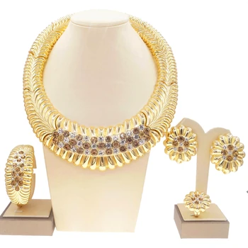 Yulaili Новейший дизайн, позолоченное ожерелье и горный хрусталь, комплект украшений в итальянском стиле и нигерийский женский комплект украшений для выпускного вечера