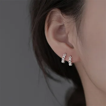 VENTFILLE 925 Серебряные полые серьги-кольца с сердечками для женщин, подарок для девочек, мини-пряжка для ушей, Корейские ювелирные изделия Оптом