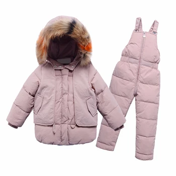 Комплекты детской одежды из 2 предметов, новинка 2022 года, зимняя меховая куртка с капюшоном для девочек и мальчиков + Комбинезон, комбинезон, костюм для маленьких Детей, теплая одежда