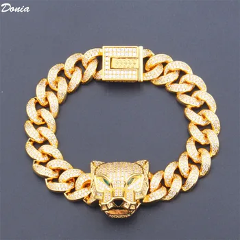 Donia jewelry Модный роскошный леопардовый браслет в стиле хип-хоп, полый с цирконом AAA, кубинская цепочка, властные украшения для рук унисекс