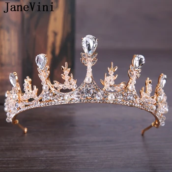 JaneVini Роскошные золотые свадебные короны и диадемы для свадьбы, головные уборы принцессы со стразами, украшения для невест, аксессуары для волос