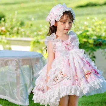 2023 Летняя Новая Женская Детская юбка Принцессы в стиле Лолиты, Детская Мультяшная Милая Майка, Юбка, Халат Princesse Fille Vestidos