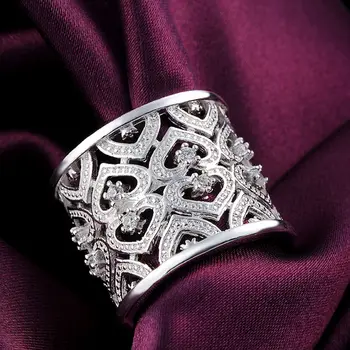 Шарм Стерлингового Серебра 925 Пробы, 18-каратное золото, кольца с кристаллами в форме сердца Для женщин, широкие регулируемые модные подарки для свадебной вечеринки, ювелирные изделия