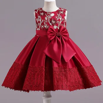 Новое Вечернее платье для девочек, атласное платье Принцессы с вышивкой и бантом для свадебного выступления на фортепиано