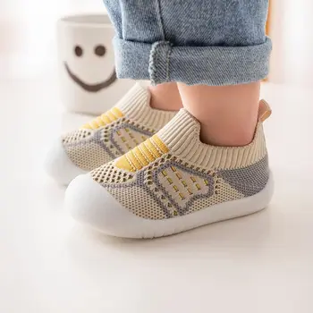 Детская обувь, нескользящие дышащие носки для новорожденных в кроватку на резиновой подошве для детей, обувь из сетчатого материала для девочек и мальчиков, Тапочки с мягкой подошвой