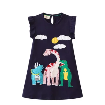 2023 Платье для детей, платье без рукавов для девочек с динозавром, Весенне-летнее Повседневное платье для малышей, Пляжные платья