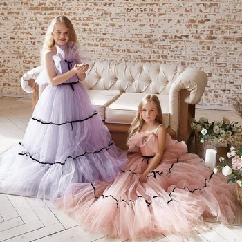 Сиреневое платье принцессы Yipeisha с цветочным узором для девочек, Розовые платья для вечеринки в честь Дня рождения для детей, Трапециевидное Детское вечернее платье длиной до пола