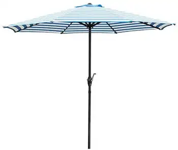 9-футовый зонт для патио, открытый Прямой зонт с регулируемым наклоном, белый и синий