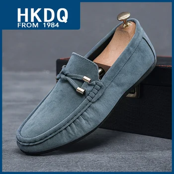 HKDQ/ Стильные синие замшевые лоферы; Мужские Модные Мягкие удобные Мужские Мокасины Без застежки; Повседневная мужская обувь на плоской подошве; 2023