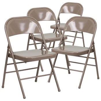 Серия из 4 упаковок, Бежевый металлический складной стул с тройными креплениями и двойными петлями, складные стулья для вечеринок, офисное кресло для конференций