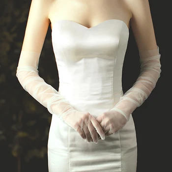 WG002-1 Элегантные Белые Длинные Перчатки Из Легкого Дышащего Тюля Для Невесты, Свадебные Перчатки Подружки Невесты, Женские Свадебные Аксессуары