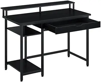 Письменный стол с Подставкой для монитора и выдвижным ящиком, 39-дюймовый Письменный стол для домашнего офиса, Рабочее место для учебы, Устойчивый Металлический каркас (Деревенский коричневый,