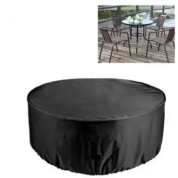 Большое круглое покрытие для садового стола из водонепроницаемой дышащей ткани Оксфорд, круглое покрытие для уличной мебели (230 × 110 см) - черный