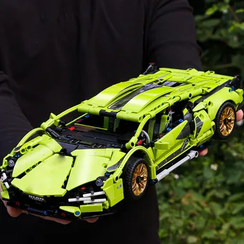 Спортивный автомобиль Lamborghini Техническая суперскоростная зеленая модель Строительные блоки Знаменитый автомобиль в сборе Кирпичи Детские игрушки для подарка взрослым