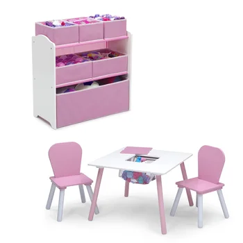 Набор для игровой комнаты Delta Children из 4 предметов, розовый / белый, набор для детского стола и стула, детский стол, детский рабочий стол