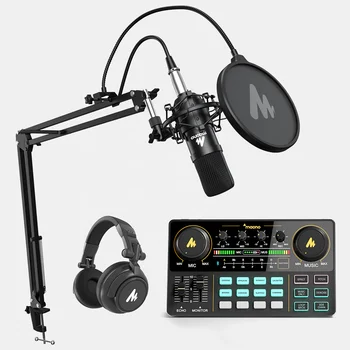 Студийный микрофон MAONO PC Microfone Kit Со звуковой картой V8 Аудиоинтерфейс Для Оборудования для прямых Подкастов Звуковые карты Аудиоподкастов