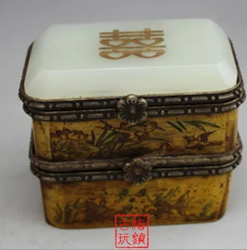 Китайская Республика шкатулка для ювелирных изделий в винтажном стиле, резьба по кости, белый нефритовый камень, бесплатная доставка