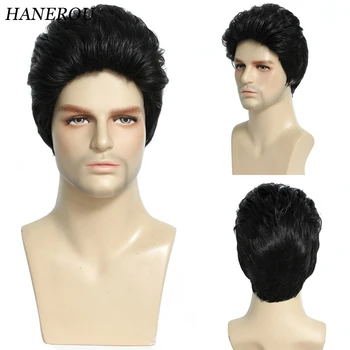 HANEROU Мужской Короткий Прямой синтетический парик из натуральных черных волос Термостойкий парик для повседневной вечеринки Косплей