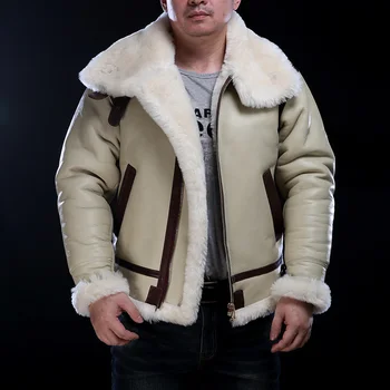 Европейский Размер, Высококачественное Супер Теплое Пальто из натуральной овечьей Кожи, Большая Куртка-бомбер Из Овечьей Шерсти B3, Военная Меховая Куртка