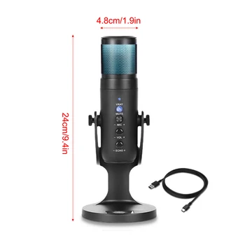 Микрофон Конденсаторный микрофон с динамической подсветкой RGB Type-c для настольных ПК, микрофон для потокового видеоигр