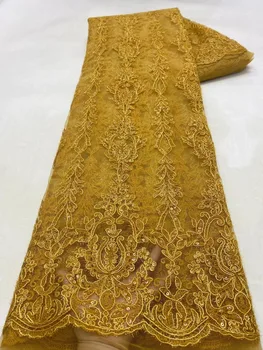 Нигерийский Классический Дизайн Золотой Бархат Стекающийся Тюль Кружево Африка Высококачественные Блестки Молочная Шелковая Ткань Франция Женское Вечернее платье